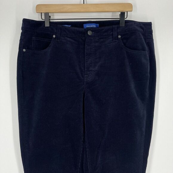 Talbots Pants Size 14 Womens Navy Corduroy Stretch High Waist Straight Leg Cords - Picture 2 of 8